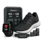 Pantalla de zonas de frecuencia cardíaca con smartwatch y zapatillas